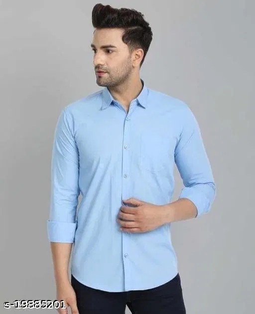 Cotton Blend Solid Shirts for Men, Sky Blue (XXL)