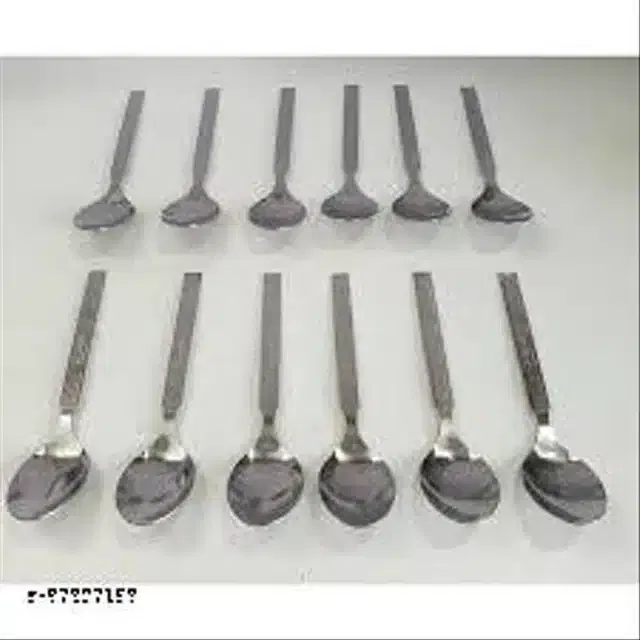 Carbon Steel Spoon Set (Silver, Pack of 12)