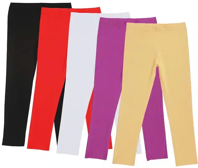 Soft & Comfortable Leggings for Girls (Pack of 5) (Multicolor, 6-7 Years)