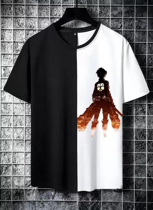 Half Sleeves T-Shirt for Men (Black & White, S)