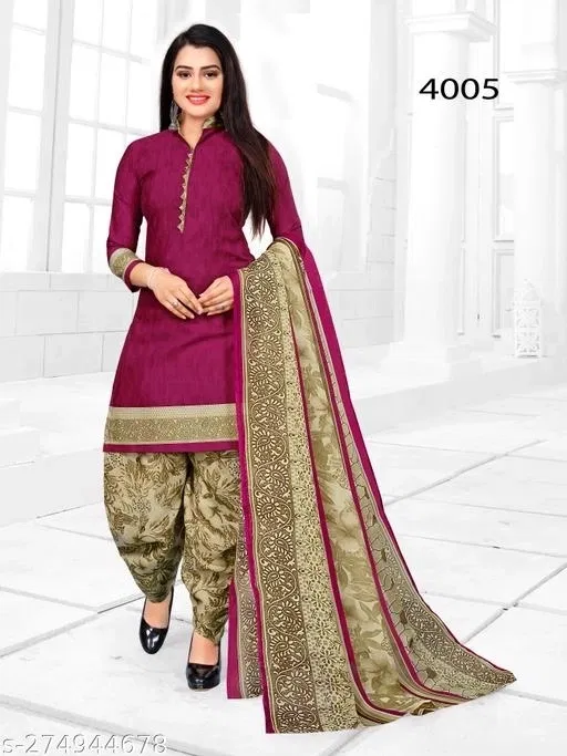 Cotton Printed Salwar Suit for Women (Purple, XL)