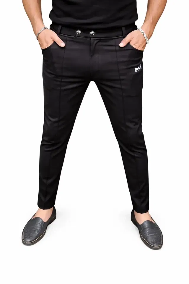 Polycotton Trousers for Men, Black (30)