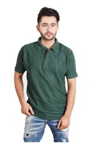 Poly Cotton Solid Polo Neck T-Shirt for Men, Bottle Green 