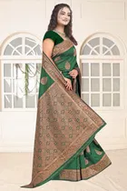Jacquard Woven Design Saree for Women, Bottle Green 