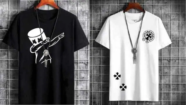 Stylesmyth Casual Cotton Blend Half Sleeves T-shirt For Men (2) (White & Black, M)