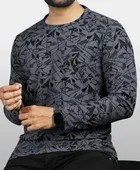 Round Neck Printed T-Shirt for Men (Grey, M)