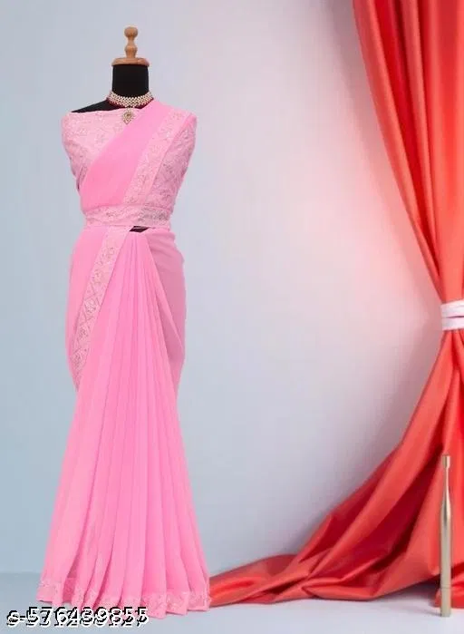 Georgette Solid Saree For Women, Pink