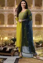 Cotton Embroidered Kurta with Pant & Dupatta for Women 