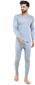 Cotton Blend Thermal Set for Men (Light Grey, M)