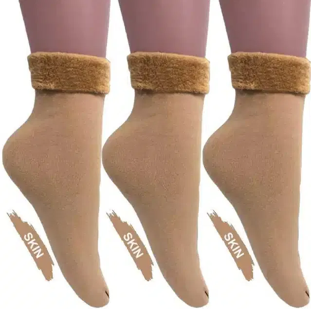 Velvet Thumb Thermal Socks for Women (Beige, Pack of 3)