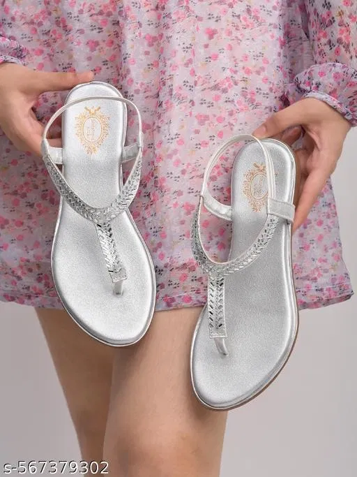 Shoetopia Women's Flats - Silver Embellished (Size 7.0)