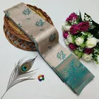 Dola Silk Zari Woven Saree for Women, Beige & Green 