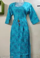 Cotton Printed Gown for Women (Sky Blue, M)