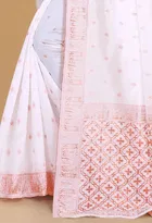Litchi Silk Woven Design Saree for Women, White 
