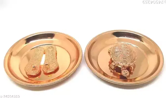 Diya Home Small Kachua Yantra and Copper Laxmi Charan Paduka for Pooja Home & Temple (Pack Of 2) (BRD-030)