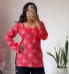 Rayon Printed Short Kurti for Women, Red 