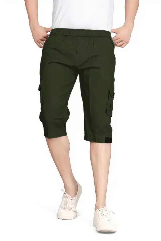 Cotton Solid Shorts for Men (Green, 34)