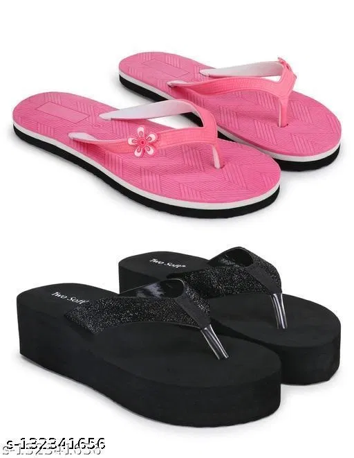 Twosoft Flip-flops for Women (Multicolor, 7) Pack of 2