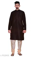 Dupion Silk Solid Kurta with Pyjama for Men 