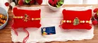 Metal 2 Pcs Rakhi with Greeting card, Roli 