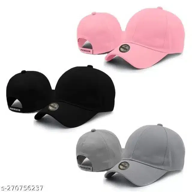 Cotton Caps for Men & Women (Multicolor, Set of 3)