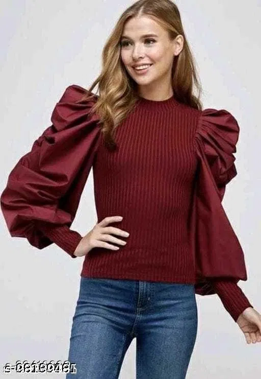 Casual Wear Top & Bottom Sets for Women (Maroon, L)