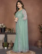 Bollywood Green Organza Net Saree for Women