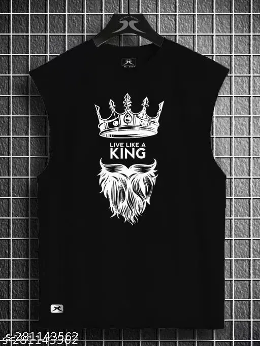 Chest Print Polycotton T-Shirts for Men, Black (XL)
