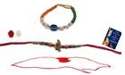 Combo of Metal 2 Pcs Rakhi, Bracelet, Greeting Card & Roli Chawal 