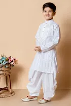 Cotton Embellished Kurta with Dhoti for Boys, White 