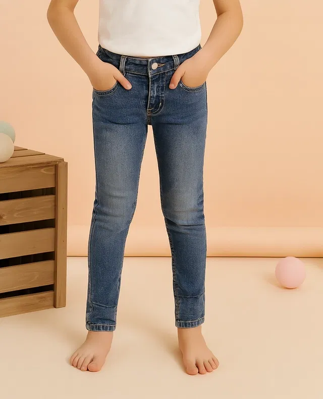 Slim fit Jeans for Girls (Grey, 2-4 Years)