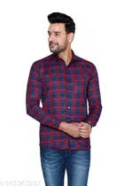 Cotton Blend Checked Shirt for Men, Red 