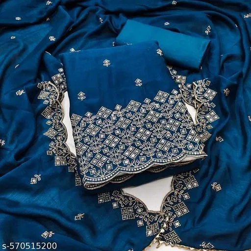 Embroidered Floral Patiala Suits for Women (, 5.85 meter (S)) (Blue, 6.65 meter (XXL)