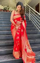 Silk Woven Design Saree for Women, Red 
