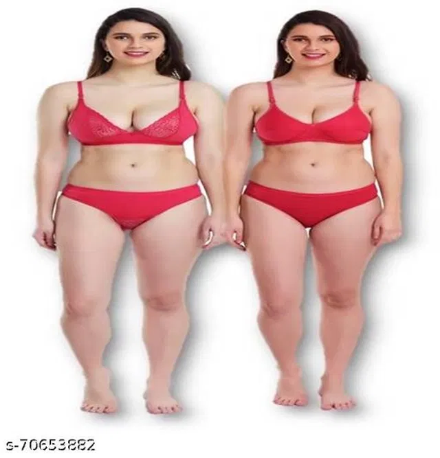 Cotton Blend Solid Lingerie Set for Women (Multicolor, 30A) (Pack of 2)