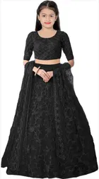 Net Embroidered Semi Stitched Lehenga for Girls 