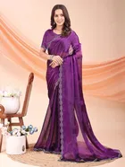 Organza Embellished Saree for Women, Purple (6.3 m)