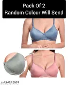 Hosiery Solid Bra for Women & Girls, Pink & Blue, Pack of 2 