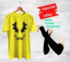 Round Neck Printed T-Shirt with Arm Sleeves for Men (Yellow & Black, S) (Set of 2)