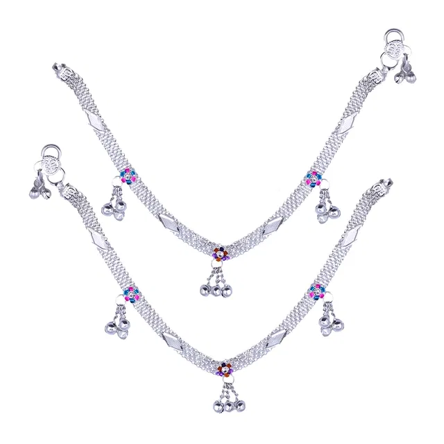 Brass Rhodium Plated Anklet Set (Silver, Set of 1)