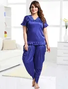 Satin Solid Nightsuit Set for Women 