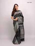 Litchi Silk Geometric Saree for Women, Black 