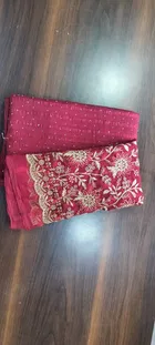 Georgette Solid Saree for Women, Maroon 