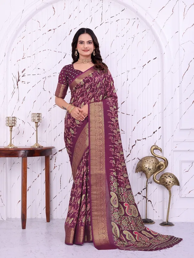 Dola Silk Printed Saree for Women, Purple (6.3 m)