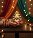 Metal Decoretive Pooja Thali, Multicolour Pack of 1