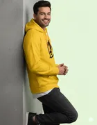 Fleece Printed Hoodie for Men, Yellow 