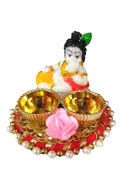 Metal Decoretive Pooja Thali, Multicolour Pack of 1