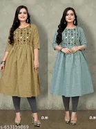 Solid Embroidered Cotton Kurti for Women, Pack of 2 