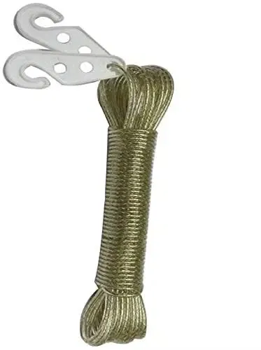 PVC Coated Anti-Rust Steel Wire Rope/Clothesline 10 Meter with 2 Plastic Hooks | Hanging Rope for Both Indoor and Outdoor (Pack of 1) Assorted