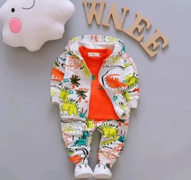 Hosiery Cotton Printed Clothing Set for Boys, Orange (0-1 Years)